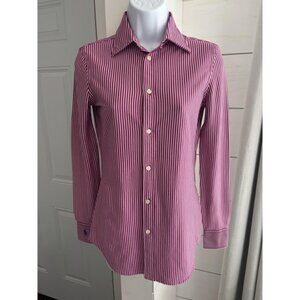 Polo Ralph‎ Lauren Shirt Womens XS Pink White Knit Dress Button Down Long Sleeve